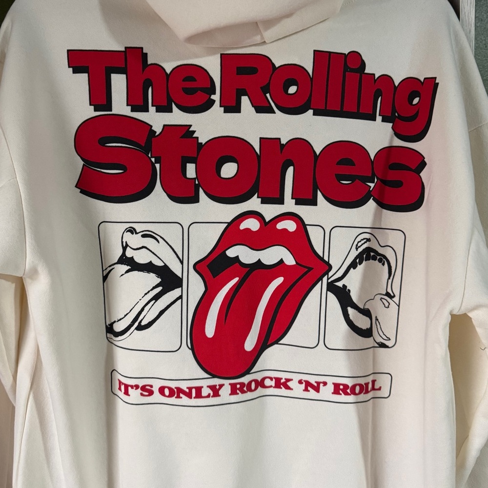 . The Rolling Stones Women’s/Men’s Cream Tongue Graphic Long Sleeve Hoodie - Picture 4 of 8